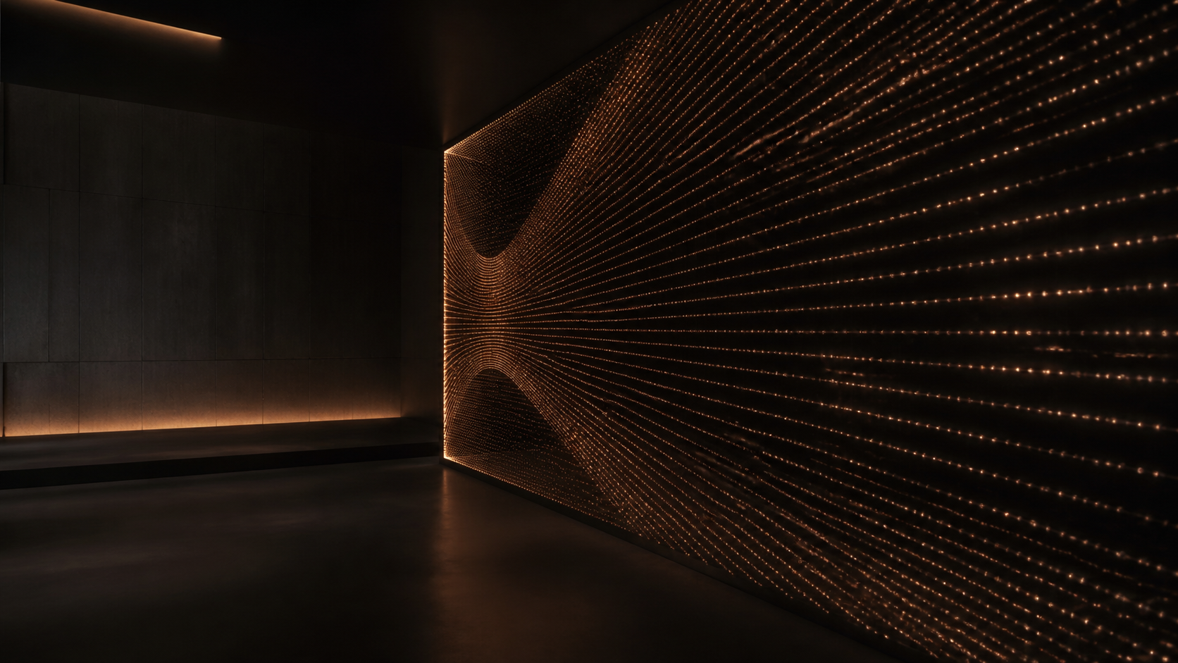 An abstract field of intelligent systems converging through a boundary.
