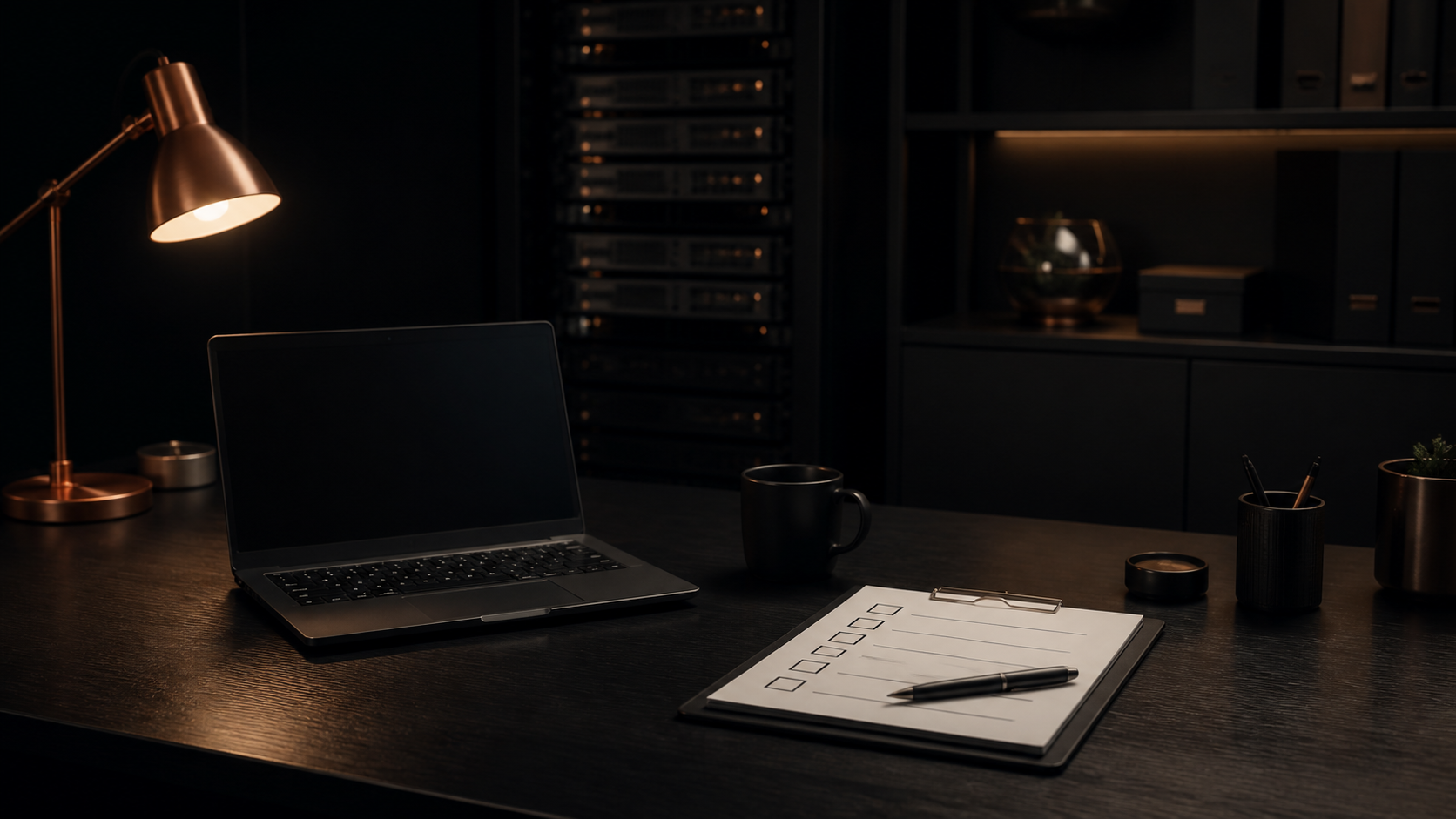 Calm, organised technology operations in a contemporary workplace.